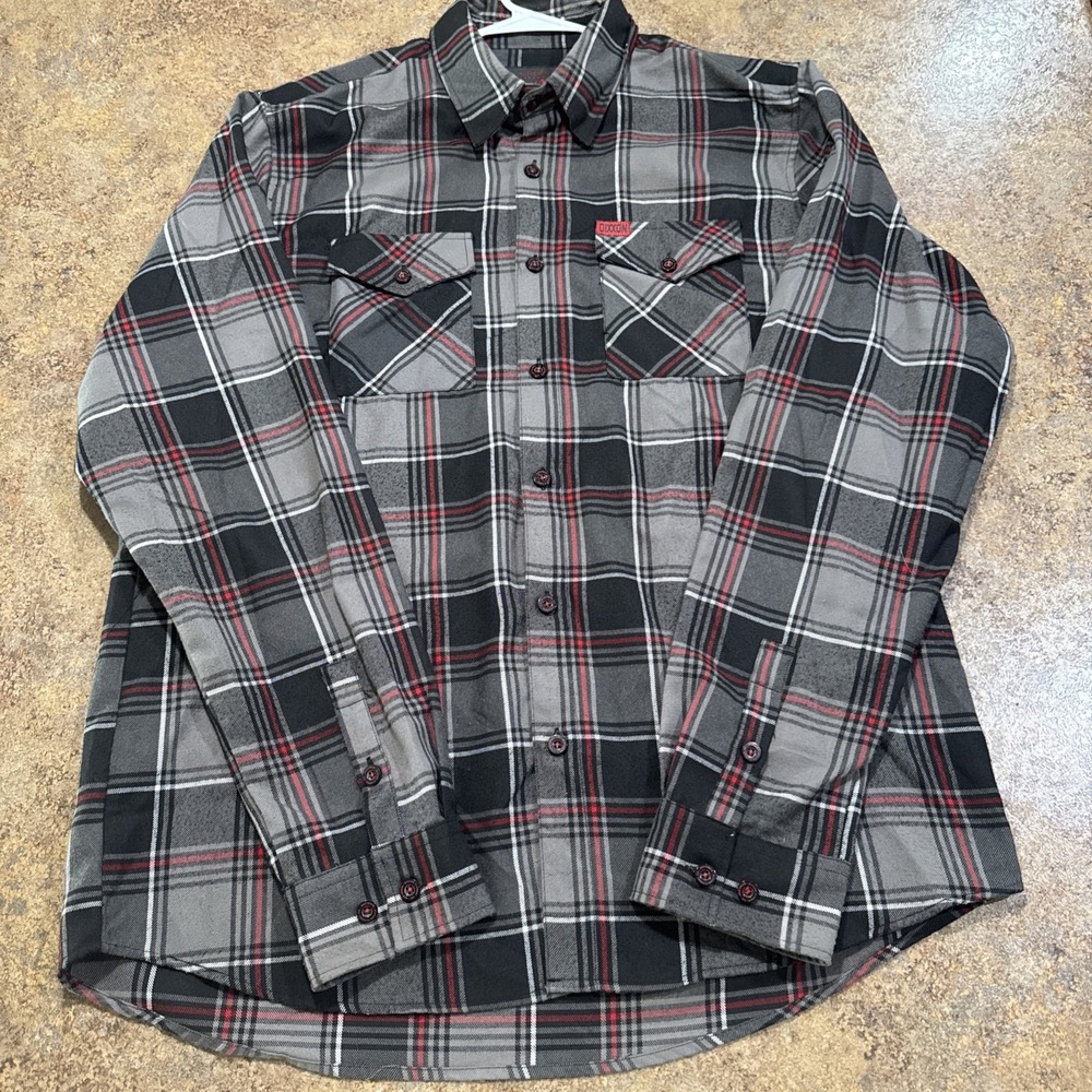 Dixxon Heritage 1903 Gray/Orange Plaid Flannel Button-Up Shirt Men XLT